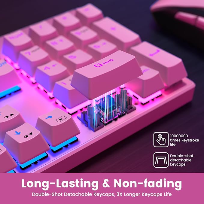 RisoPhy Mechanical Gaming Keyboard, Wired RGB 104 Keys, Blue Switch, Pink | Ultra-Slim Backlit USB Wired Keyboard, Durable ABS Keycap/Anti-Ghosting/Spill-Resistant Keyboards for PC Mac Xbox Game - Image 7