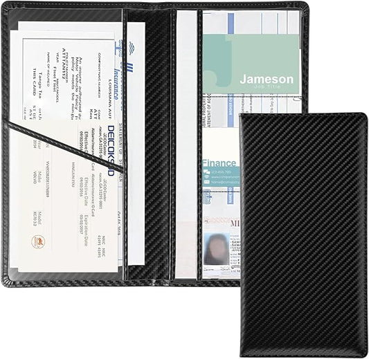 JUSTTOP 1Pack Car Registration and Insurance Holder,Car Document Holder for Cards License with Magnetic Shut,Vehicle Glove Box Car Organizer for Documents, Cards, License(Carbon Fiber Black) by JUSTTOP