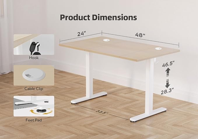YDN 48 x 24 Inch Nature Electric Standing Desk | Adjustable Height, Sit Stand, Cable Management, Ergonomic, Home Office - Image 3
