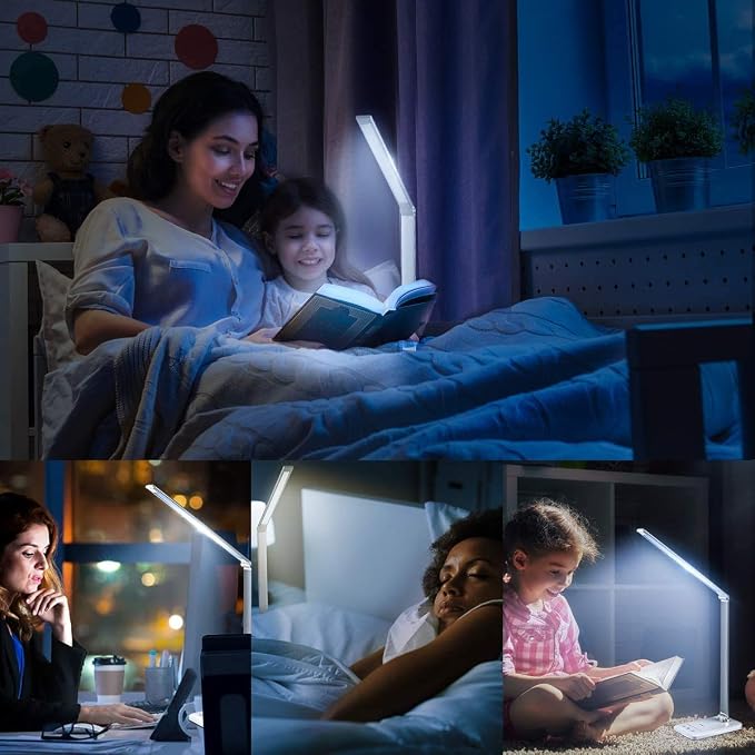 LED Desk Lamp with Wireless Charger, USB Charging Port, Desk Light with 10 Brightness, 5 Color Modes, Dimmable Eye Caring Reading Desk Lamps for Home Office, Touch Control, Auto Timer, White - Image 7