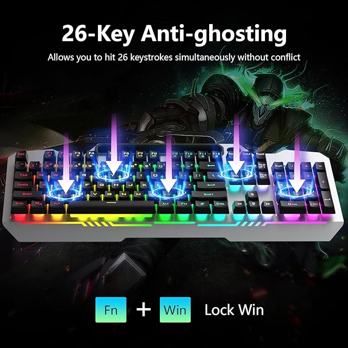 AULA Gaming Keyboard and Mouse,Wired 104-Key Mouse and Keyboard Combo Metal | Full Size Computer Keyboards with Number Pad,New Update Version,RGB Backlit Anti-Ghosting PC Keyboard for Laptop WinXP/7/8/10 - Image 4