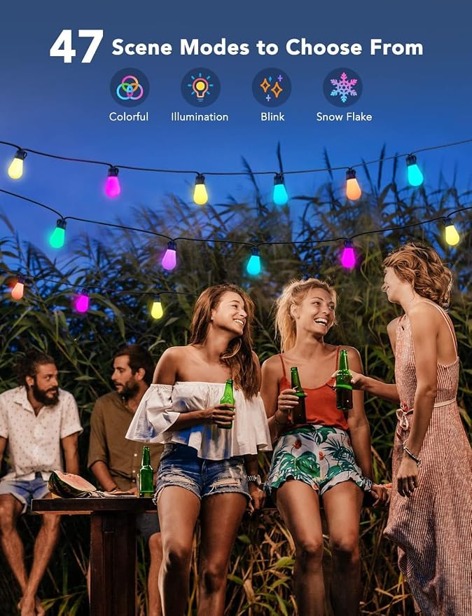 Govee Smart Outdoor String Lights H7029, 24ft RGBIC, IP65, 47 Scene Modes | 8 Dimmable LED Bulbs Outdoor Lights with Color Changing Warm White Lights for Patio, Backyard, App Control, Bluetooth - Image 4