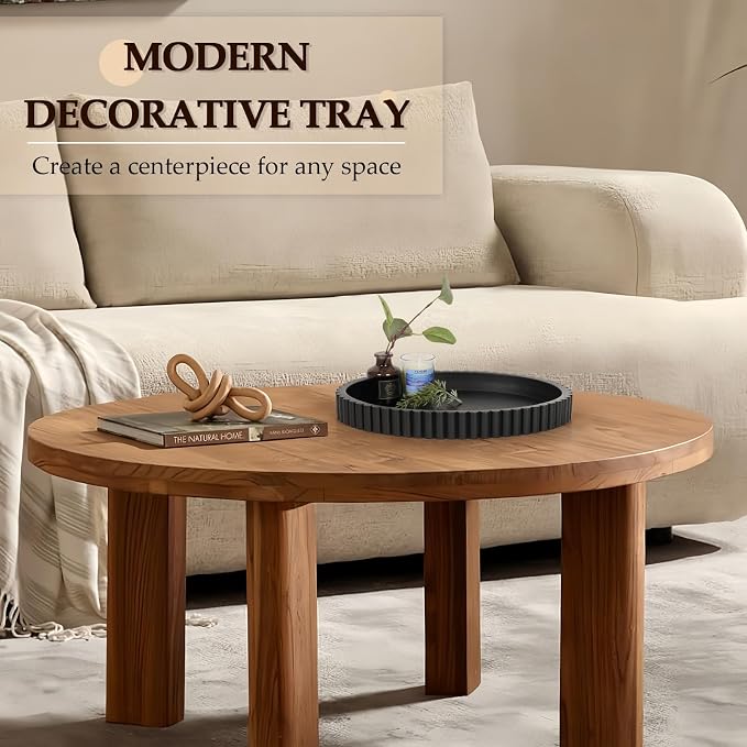 Oval Tray for Coffee Table Decor, 13" Concrete Tray, Table Centerpieces Decorative Trays for Home Decor, Modern Decorative Trays for Coffee Tables, Centerpiece Trays, Black - Image 2