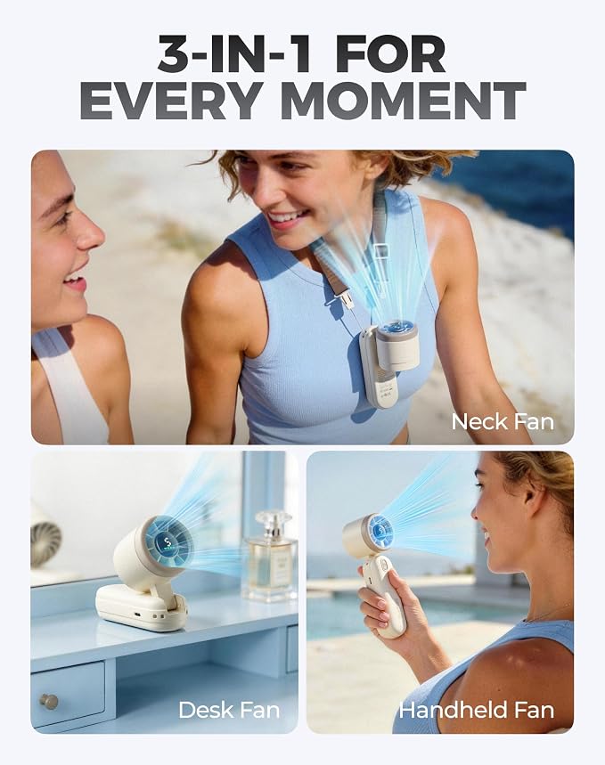 Diveblues Mini Handheld Fan, 30ft/s Portable Turbo Fan [12H Max Cooling], 4000mAh Personal Fan with LED Display, 3-in-1 Hand Held/Neck/Desk Fan for Travel, Cruise, Disney Essentials - Image 5
