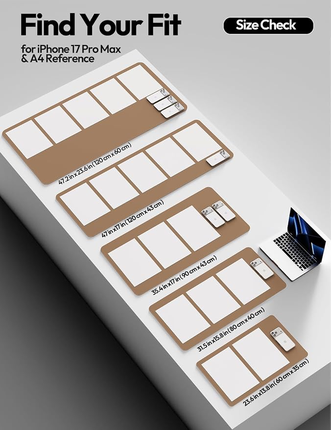 YSAGi Leather Desk Protector, Office Mat, Large Mouse Pad, Non-Slip PU Leather Blotter, Laptop Desk, Waterproof Writing Pad for Office and Home (Khaki, 35.4" x 17") - Image 5