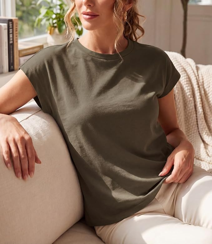 GRECERELLE Womens Summer Tops Cap Sleeve Crew Neck Basic T-Shirt | Everyday Casual Wear, Layering Friendly, Wrinkle-Resistant, Business Casual Ready, Lightweight & Packable, Capsule Wardrobe - Image 4