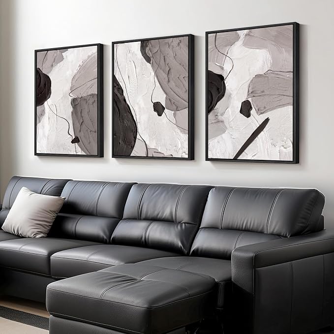 Large Framed Black and White Grey Abstract Wall Art for Living Room, 3 Piece Modern Canvas Prints Paintings Artwork for Walls, Minimalist Abstract Pictures for Hallway, Office Wall Decor 24x36 Inch - Image 4