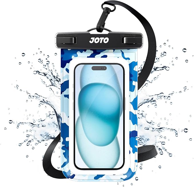 JOTO Up to 7" Universal Waterproof Phone Case for iPhone 17 Air 16 15 14 13 12 11 Plus Pro Max, IPX8 Cellphone Dry Bag XR X SE, Galaxy S23 S22 S21 S20+ S20 S10 Plus Note, Pixel -CamoBlue by JOTO