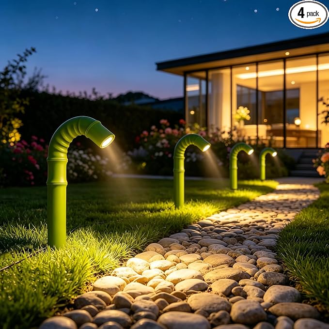 Solar Garden Lights, Solar Pathway Lights Outdoor 4 Pack, 3500K Warm LED Solar Lights Outdoor Waterproof with Split Design Flexible Bend Bamboo Stakes for Yard Lawn Patio Decor Outside by Collasis