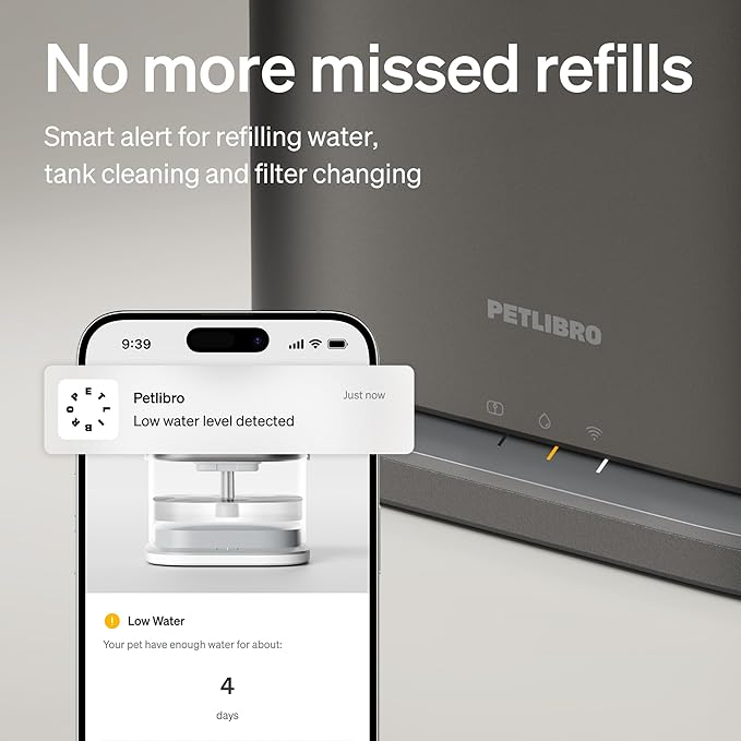 PETLIBRO Upgrade Cat Water Fountain Stainless Steel Tray, Dockstream 2 Cat Fountain Indoor, 3L/101oz Auto Cat Fountains for Drinking, App Monitoring Pet Water Fountain Dog, 5G WiFi Cat Water Dispenser - Image 5