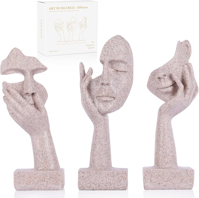3 Pcs Thinker Statue - Resin Art Abstract Home Accent Figurines for Decor Apartment Bookshelf Floating Shelf Living Room Coffee Table Office Desk Counter Decor (3 Pcs Sandstone, 6") by oliruim