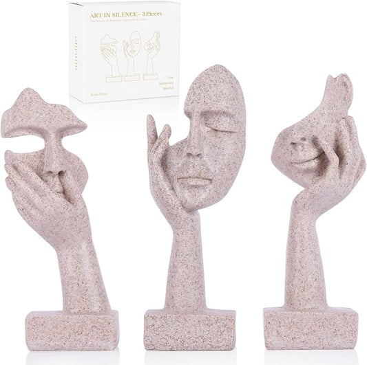 3 Pcs Thinker Statue - Resin Art Abstract Home Accent Figurines for Decor Apartment Bookshelf Floating Shelf Living Room Coffee Table Office Desk Counter Decor (3 Pcs Sandstone, 6") by oliruim