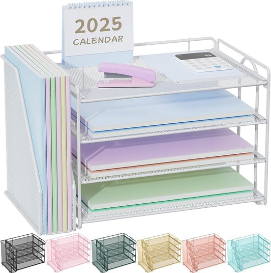 Spacrea Desk Organizers and Accessories, Paper Organizer for Desk with File organizer, Desk Accessories & Workspace Organizers for Office Supplies (White) by Spacrea