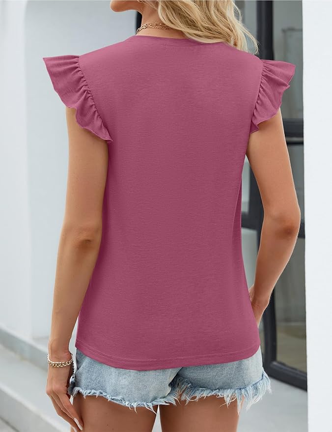JUSTFASHIONNOW Womens Summer Tops Striped T-Shirts 2026 Ruffle Short Sleeve Crew Neck Casual Blouses with Pocket - Image 5