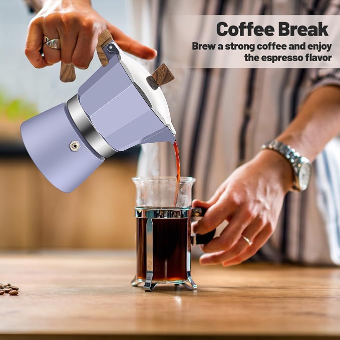 9 Cup Aluminum Moka Pot Classic Stovetop Espresso Coffee Maker 450ml 15oz Coffeemaker Percolator Mocha Pot Greca Coffee Maker Cafe Makers for Italian and Cuban Café Brewing Purple - Image 8