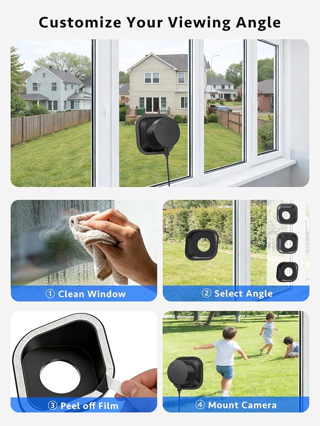 Septekon 2K Window Security Camera with No-Drill 18° Tilt Angle Mount, Dual-Band 2.4GHz & 5GHz WiFi, Indoor Camera for Outdoor Monitoring, Color Night Vision, AI Human Detection, Black - Image 2