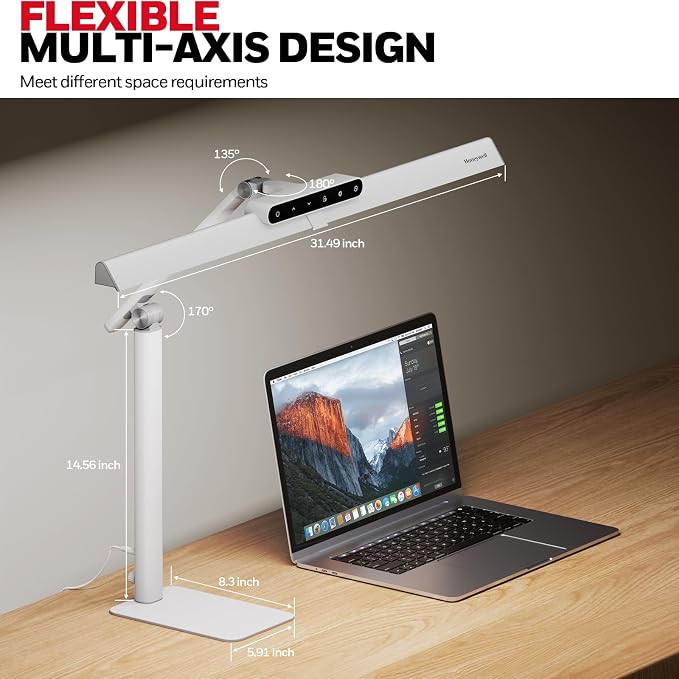 Honeywell LED Desk Lamp with Base - HJ1WT Sunturalux Eye-Caring Architect Desk Lamp for Home Office, 1200LM Computer Desk Light 4 Color Modes Stepless Dimming Task Desk Light with Timer Function White - Image 5