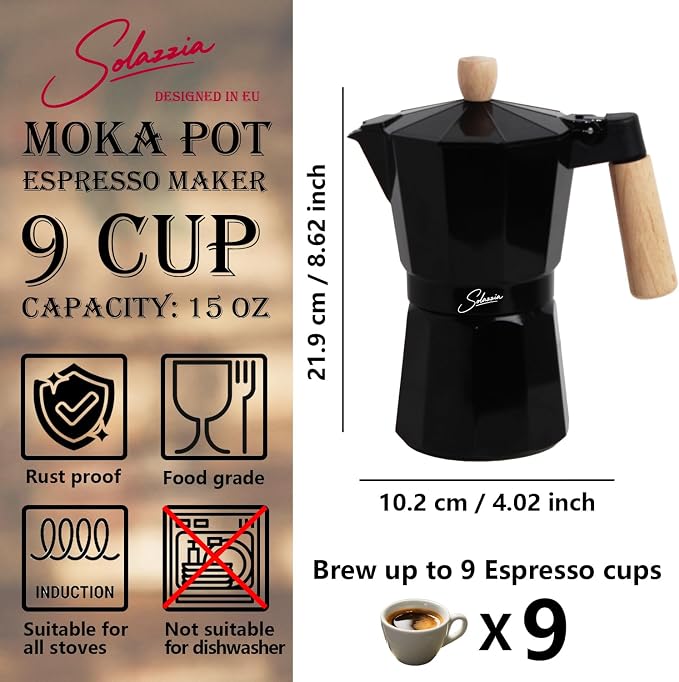 9 Cup Stovetop Espresso Maker Italian Moka Pot, Stove Top Cuban Coffee Maker, Greca Mocha Pot(Premium+, 15 oz/450ml) - Image 4