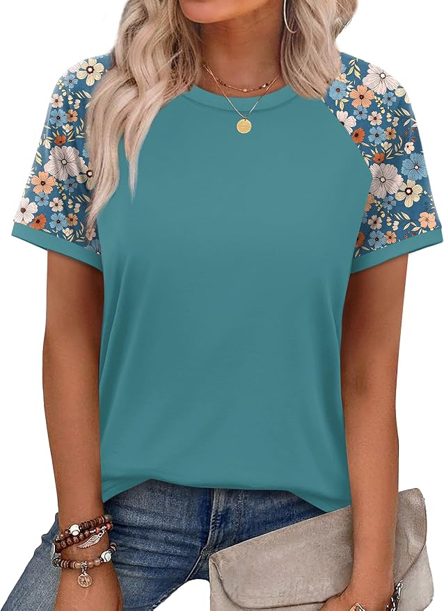 WIHOLL Womens Summer Tops Color Block Short Sleeve Raglan Shirts Spring Fashion Clothes Vacation Outfits - Image 2