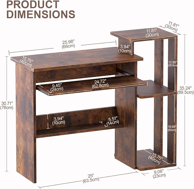 ALISENED Computer Desk with Storage Shelves, Home Office Desk with Monitor Stand, Small Writing Desk Table with Keyboard Tray,Study Table with CPU Stand for Small Spaces (35"-Rusitc Brown) - Image 3