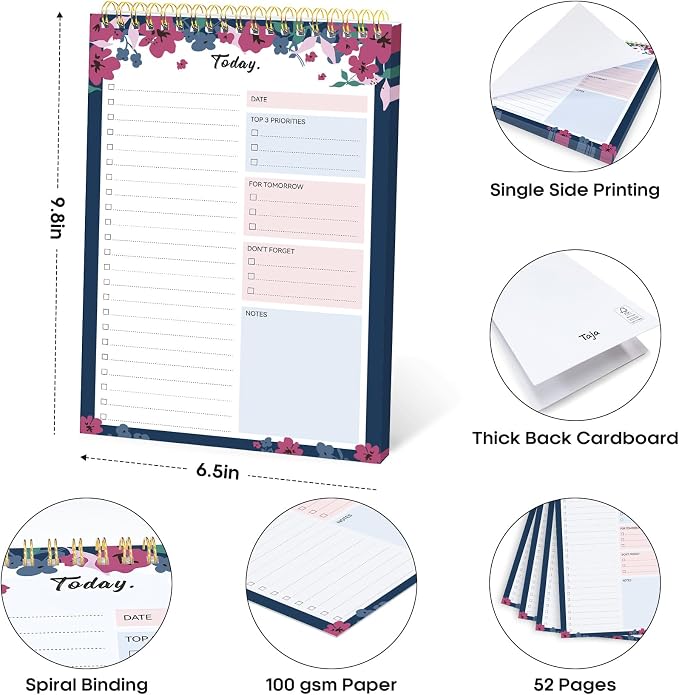 Taja To Do List Notepad, Undated Daily Planner for Work and Goal Setting | Twilight Petals, 52 Sheets, 9.8" x 6.5" , for Office, Home and school, Daily Task Planning, Notes and Everyday Organization - Image 6