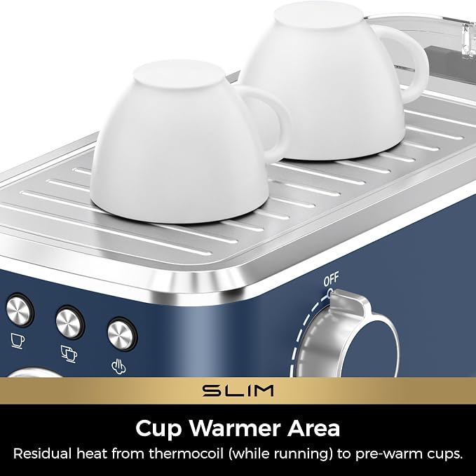 CHULUX Slim Espresso Machine with Milk Frother for Home Latte, Dark Blue | Precise Pressure Gauge, Food-Grade Materials, 20 Bar Italian Pump, Professional Temperature Control System, Stainless Steel - Image 6