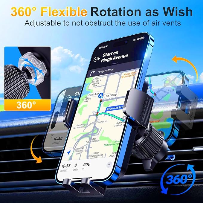 Qifutan Cell Phone Holder for Car Mount Car Vent Phone Mount, 360° Rotatable, Hands-Free Air Vent Holder for iPhone Smartphones Camera Mounts(4-7 Inch) - Image 4