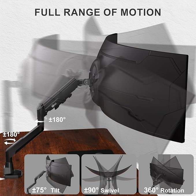 WALI Heavy Duty Single Monitor Arm for 17-49 Inch Flat Curved Ultrawide Screens, up to 33 Lbs, Adjustable Single Monitor Desk Mount for Home Office Gaming, VESA 75/100mm (GSM001XLN), Black - Image 5