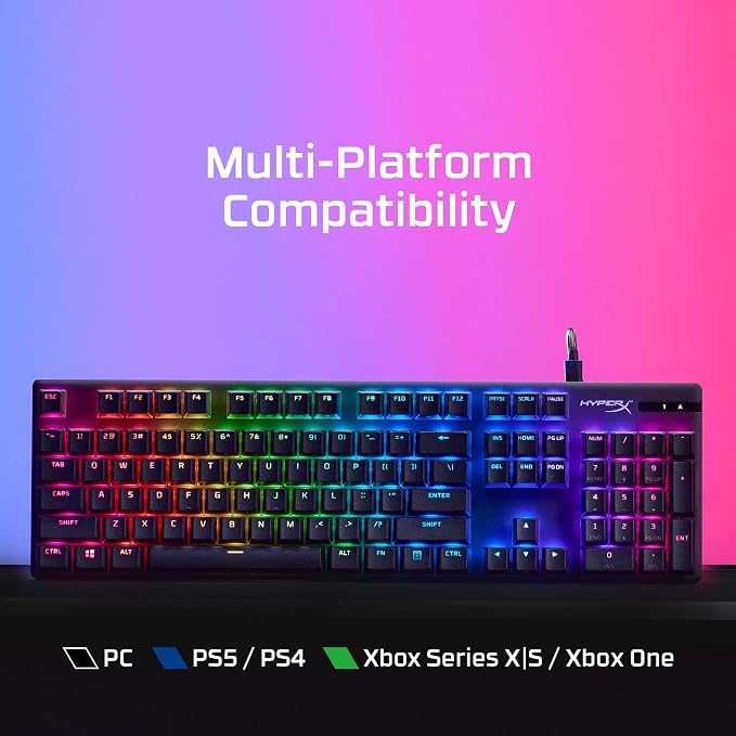HyperX Alloy Origins PBT - Mechanical Gaming Keyboard, Keycaps, RGB Lighting, Compact, Aluminum Body, Adjustable Feet, Customizable with NGENUITY, Onboard Memory Clicky Switch, Black - Image 7