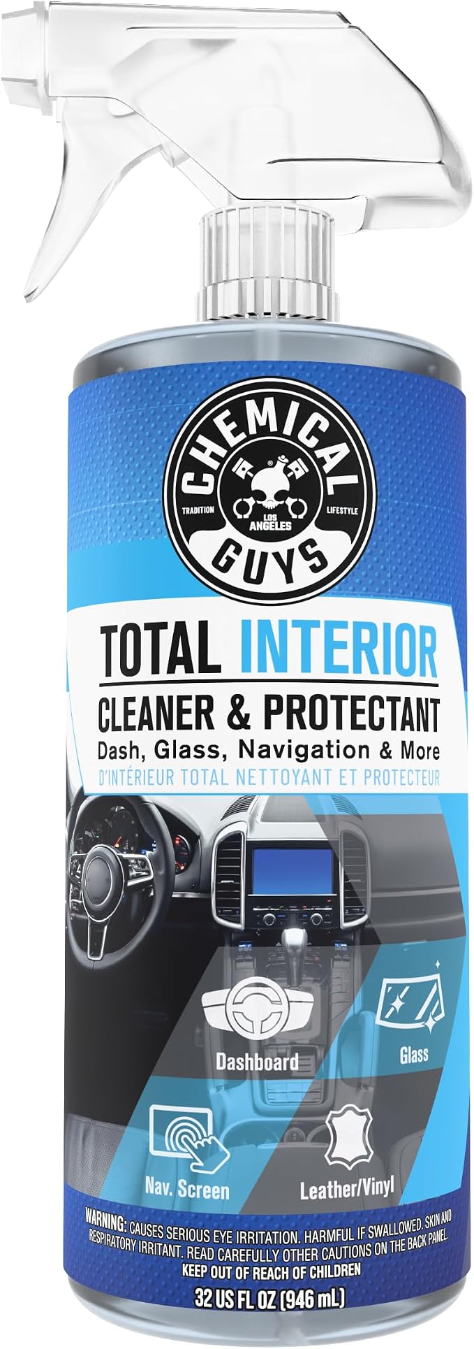 Chemical Guys, Total Interior Cleaner & Protectant, Leather & Vinyl, 32 oz | Cleans dashboards, seats, door panels, trim and glass in one step, leaving a fresh, streak-free, factory-style look by ChemicalGuys