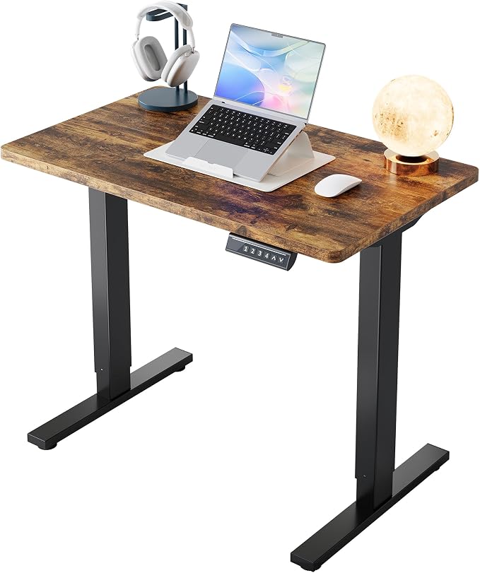 HUANUO 32" Small Electric Standing Desk Adjustable Height, 4 Memory Height Settings, Sit Stand Up Desk for Home Office & Computer Workstation, Vintage Brown by HUANUO