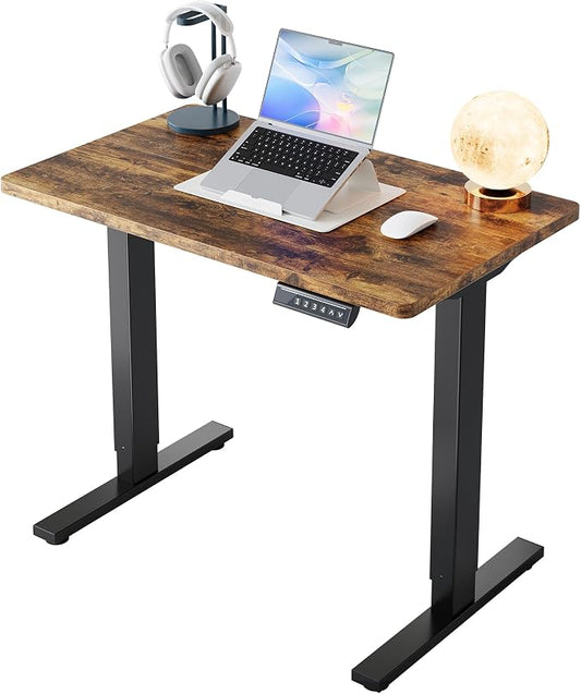HUANUO 32" Small Electric Standing Desk Adjustable Height, 4 Memory Height Settings, Sit Stand Up Desk for Home Office & Computer Workstation, Vintage Brown by HUANUO