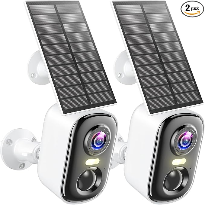 MISECU 2K Solar Camera Outdoor Wireless, WiFi Cameras for Home Security with Solar Panel, Spotlight Color Night Vision, AI Motion Detection, Siren Alarm, 2-Way Talk, IP66, Cloud/SD Storage 2 Pack by MISECUSecurityCamera