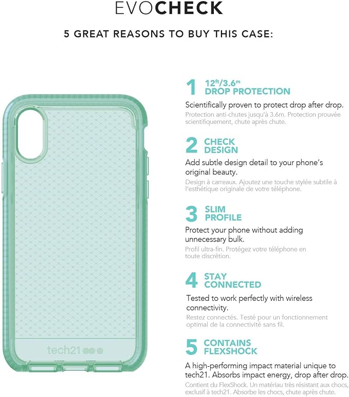 Tech21 Evo Check iPhone Case Cover for Apple iPhone Xs Max - Neon Aqua - Image 7