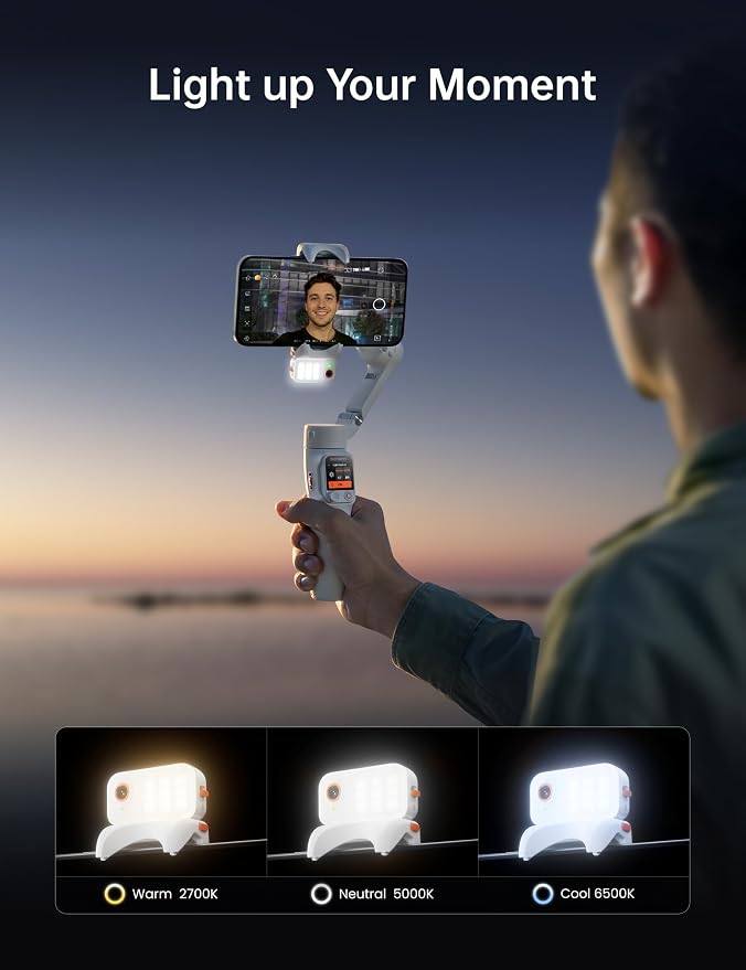 Hohem iSteady V3 Ultra Gimbal Stabilizer for Smartphone, AI Tracking Phone Gimbal, 1.22" Touchscreen Detachable Remote Control, Built-in Extension Rod & Tripod, 360° Infinite Pan, Vlog Filming, White - Image 4
