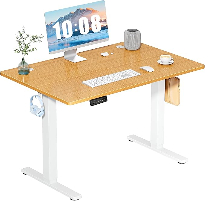 DUMOS 40 Inch Electric Standing Desk, Memory Adjustable Home Office Desk | Sit Stand Up Desk for Work Home Office,Adjustable Desk, Rising Computer Table with Splice Board,Cable Management,Hook,Oak by DumosLifestyle