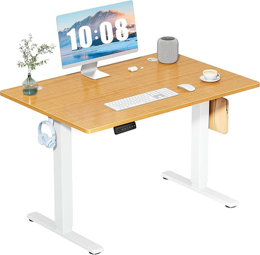 DUMOS 40 Inch Electric Standing Desk, Memory Adjustable Home Office Desk | Sit Stand Up Desk for Work Home Office,Adjustable Desk, Rising Computer Table with Splice Board,Cable Management,Hook,Oak by DumosLifestyle