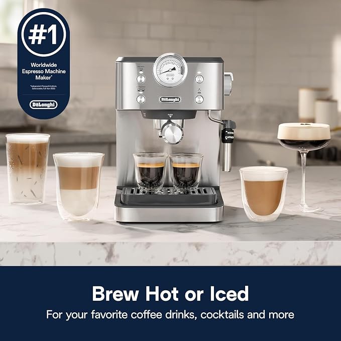 De'Longhi Classic Signature Espresso Machine, Adjustable Milk Frother | #1 Worldwide Espresso Machine Maker, Rapid Heat-Up, Preset Single & Double Espresso, Frother, Pressure Gauge, Compact Design - Image 2