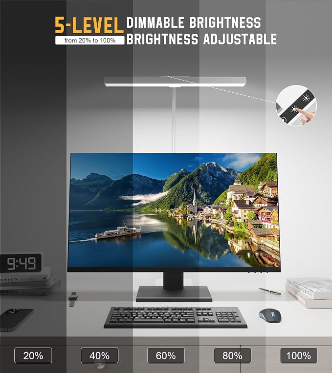 LED Desk Lamp for Home Office with Base, Eye-Caring Desk Light 12W | Tall Lamp for Computer Monitor Task Reading, Adjustable Gooseneck, 5 Dimmable Brightness & Color, Touch Control, Timer - Image 8