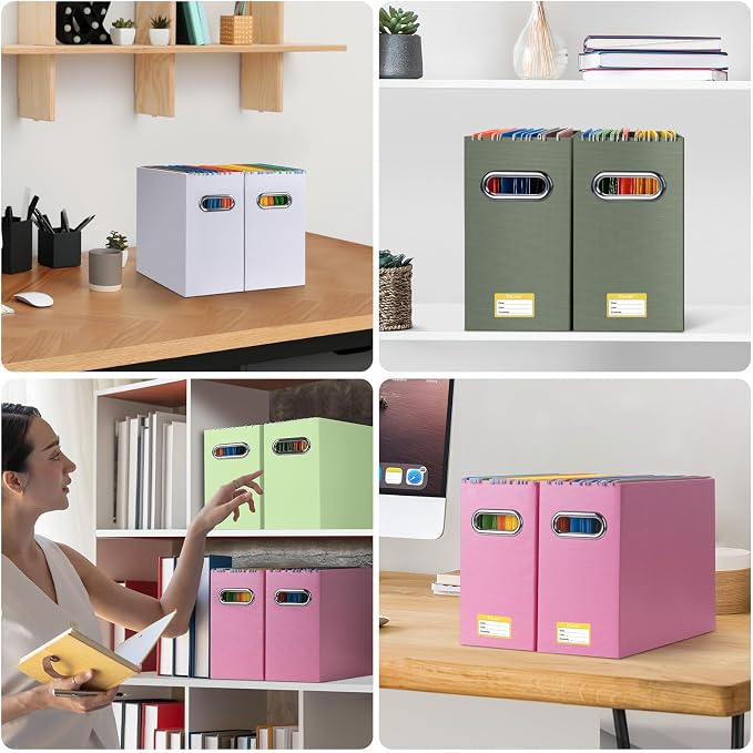 BALEINE File Organizer Box, Cardboard File Folder Organizer with Handle for Letter Size, Portable Collapsible Hanging Filing Box for Home Office Document Storage (2 Pack,Olive) - Image 8