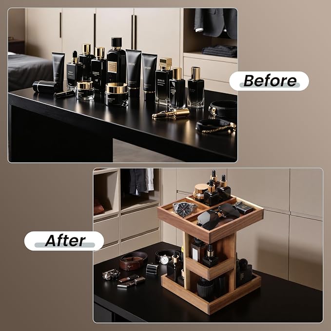EXIN DECHEN Cologne Organizer for Men,Birthday Gifts for Men,Acacia Wood | Easy Installation,360° Rotating,Boyfriend Husband Dad Gift Ideas,Mens Accessories for Desk,Bathroom Countertop,Vanity,Dresser - Image 6