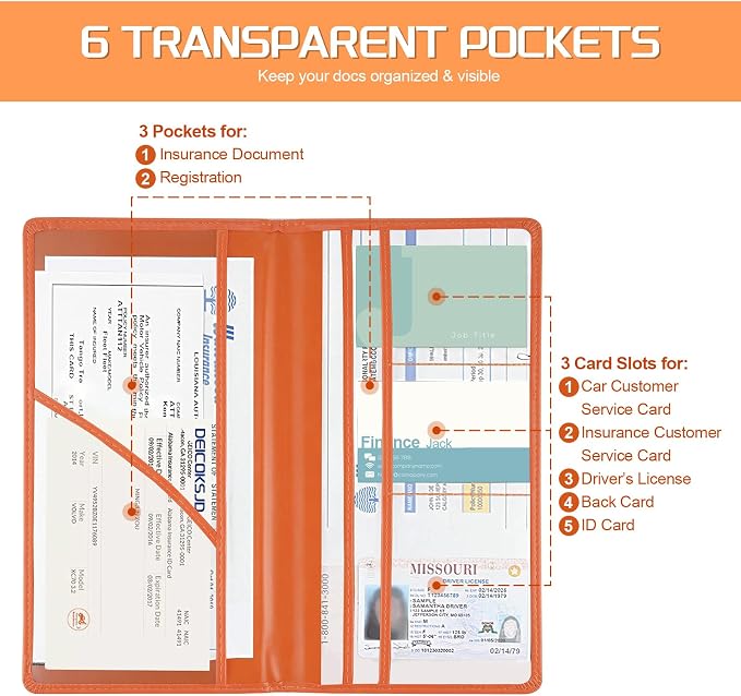 JUSTTOP 2Pack Car Registration and Insurance Holder,Car Document Holder for Cards License with Magnetic Shut,Vehicle Glove Box Car Organizer for Documents, Cards, License(Orange) - Image 5