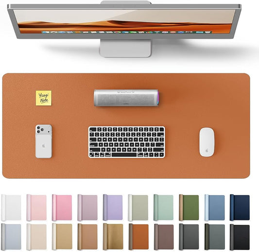 YSAGi Desk Pad Protector, Large Mouse Mat, Non-Slip PU Leather Waterproof Laptop Desk Blotter/ Writing Pad for Office and Home (23.6" x 13.8", Brown) by YSAGi