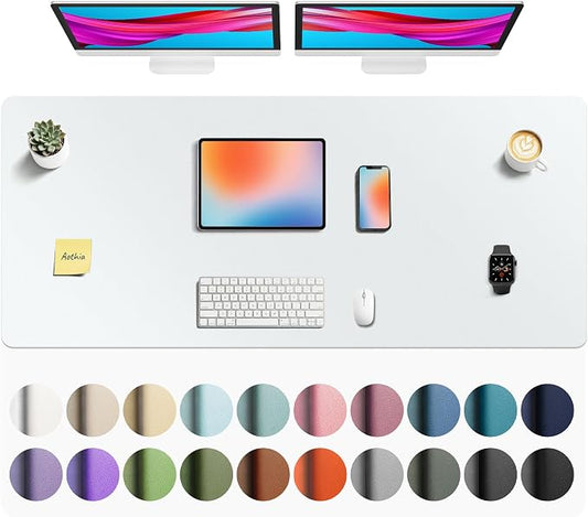 Aothia Faux Leather Desk Mat - Non-Slip PU Leather Desk Blotter, Waterproof Writing Surface, Large Desk Pad for Office & Home (Barely Grey, 55" x 24") by AothiaSimpleNaturalUnique