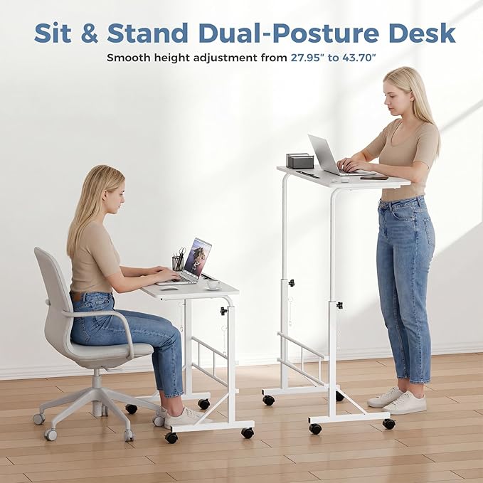 DUMOS 31.5" Walking Pad Desk, Laptop Desk, Home Office | Lockable Wheels, Adjustable Height, Portable Rolling Design, Treadmill Use, Stand Up Style, White - Image 3