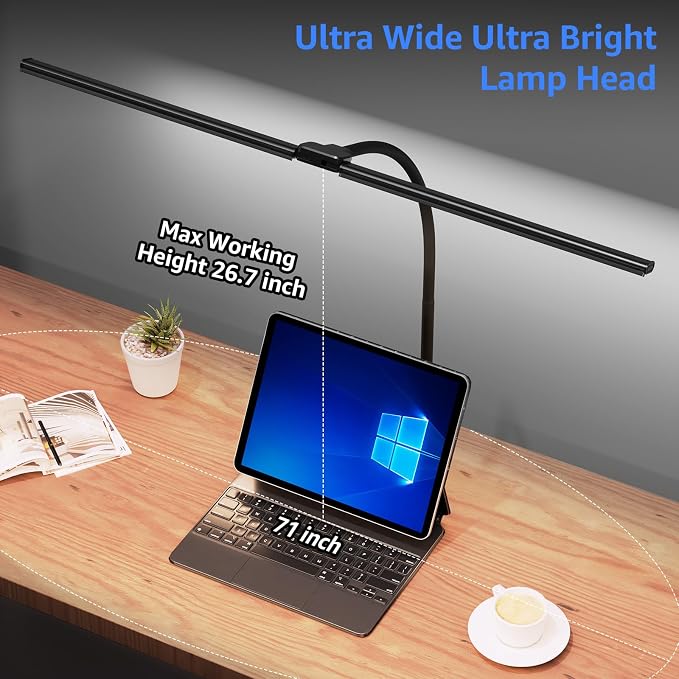 ShineTech LED Desk Lamp for Home Office, 5000K Bright Double Head Architect Task Lamps with Clamp, Dimmable Adjustable Flexible, Black - Image 3