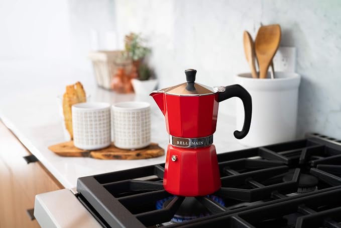 Bellemain Stovetop Espresso Maker, Italian Moka Pot, 3-Cup Red | Classic aluminum design brews rich espresso at home or camping, with an easy-to-use and easy-to-clean design. - Image 3