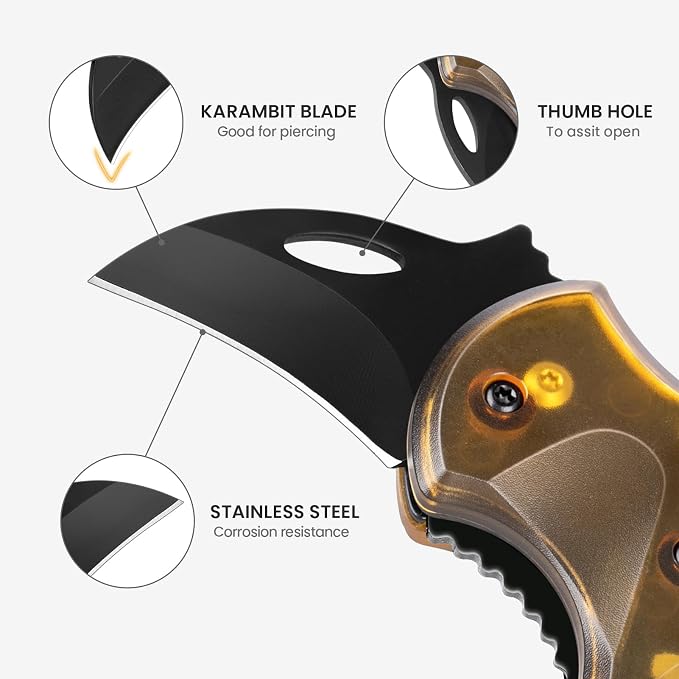 FUNBRO Small Pocket Knife, Cool Box Cutter with 1.34 Inch Sharp Blade | Edc Knives Tool (Amber) - Image 2