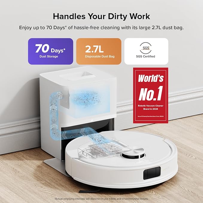 roborock Q10 S5+ Robot Vacuum and Mop, 10,000Pa Suction | Upgraded from Q8 max+, 70-Day Self-Emptying, Obstacle Avoidance, Sonic Mopping, Dual Anti-Tangle Design, Auto Mop Lift, White - Image 2