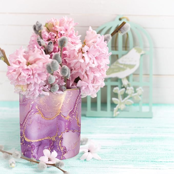 Pen Holder for Desk, Cute Ceramic Pencil Holder, Pen Cup Marker Holder Makeup Brush Holders, Desk Accessories & Workspace Organizers for Home, Office, Purple Marble - Image 4